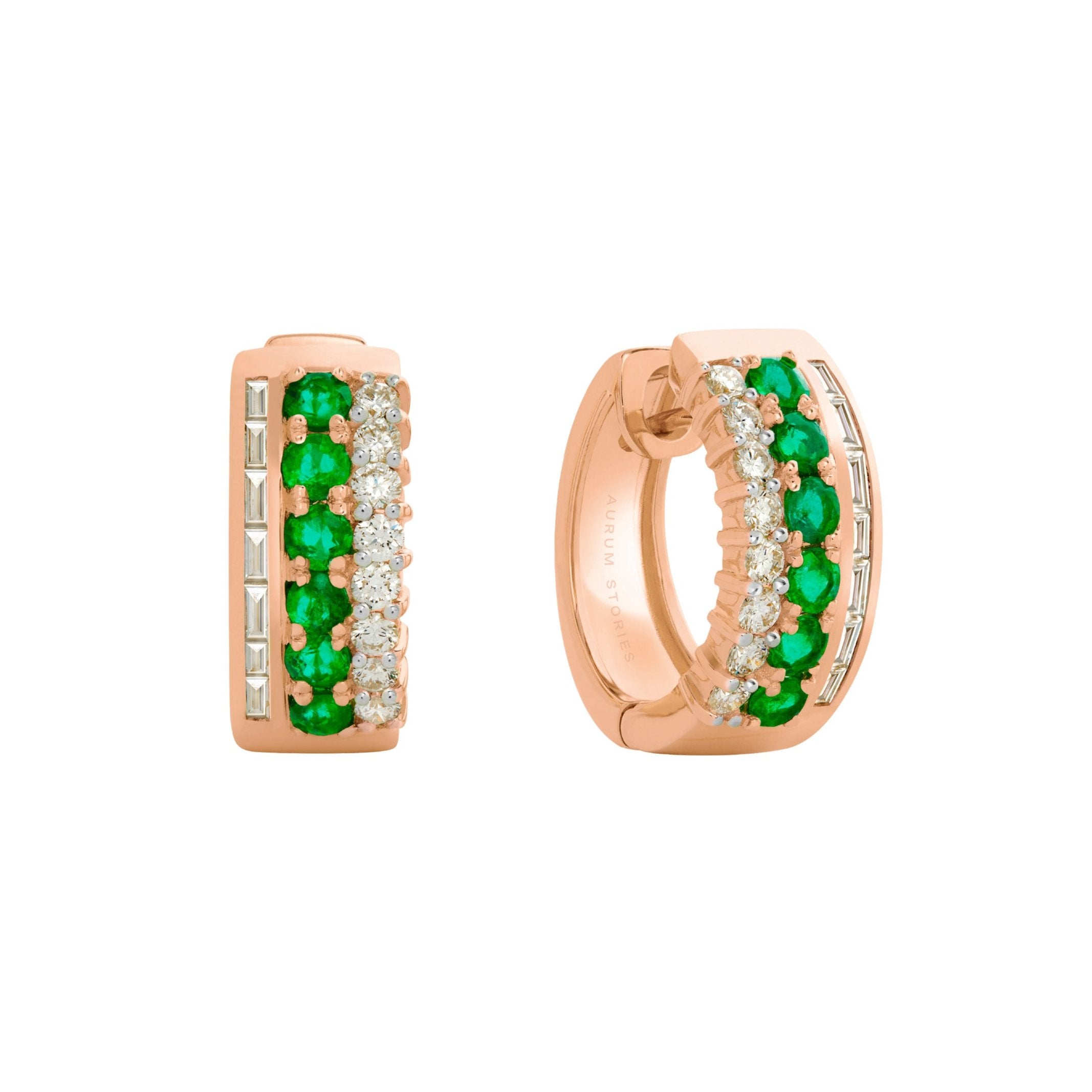 Chunky Emerald and Diamond Huggies