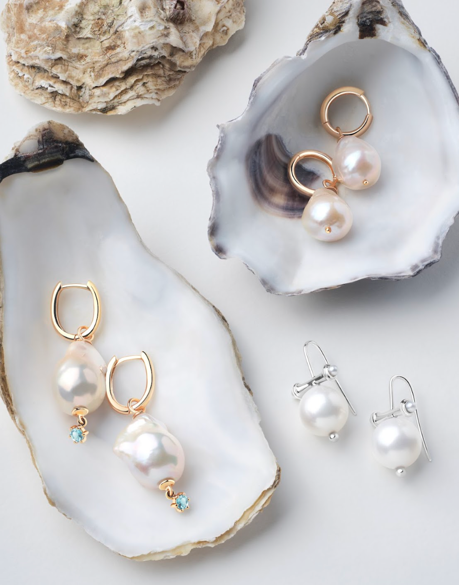 Baroque Pearl Earrings with Aquamarine