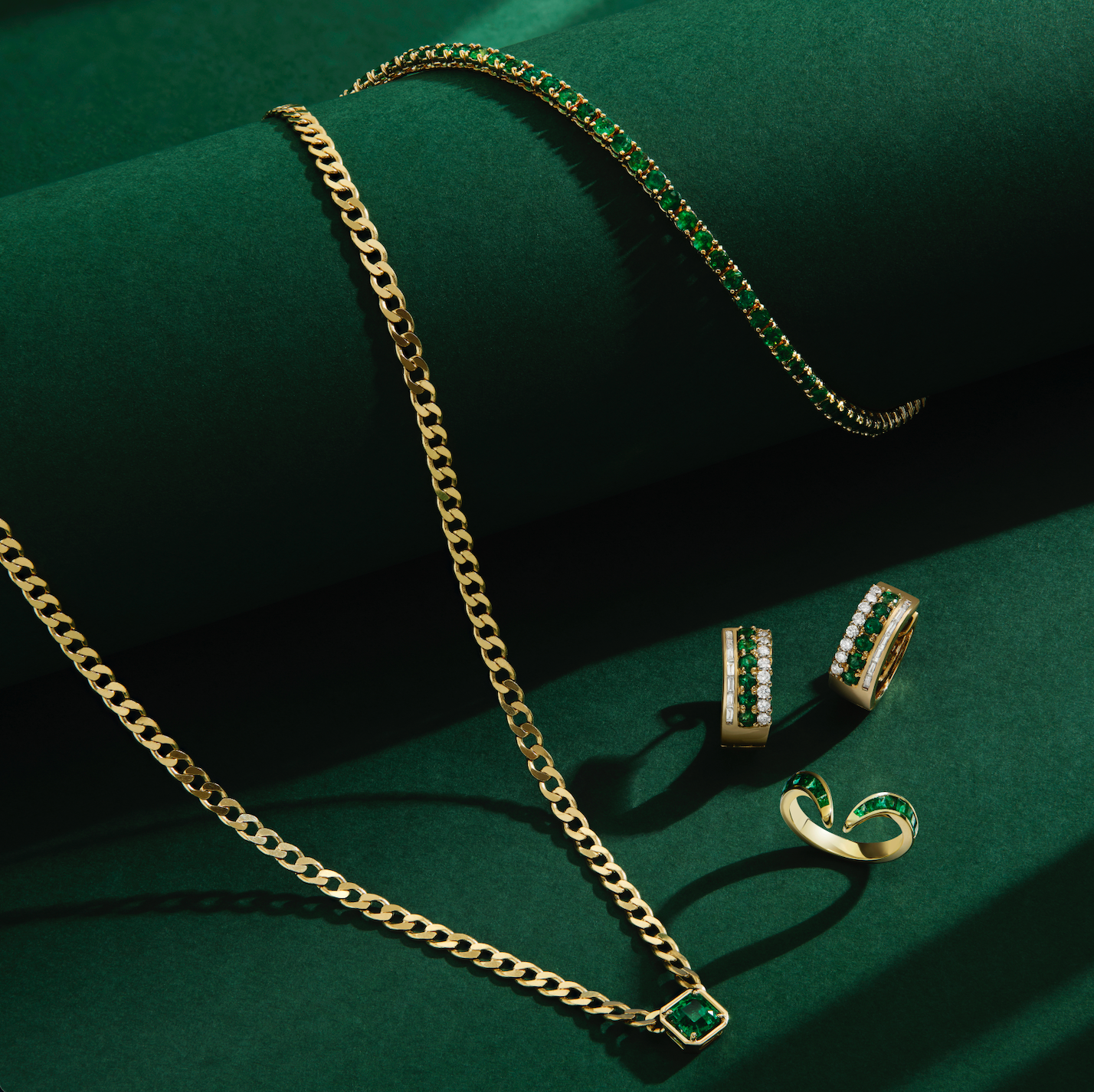 Chunky Emerald and Diamond Huggies