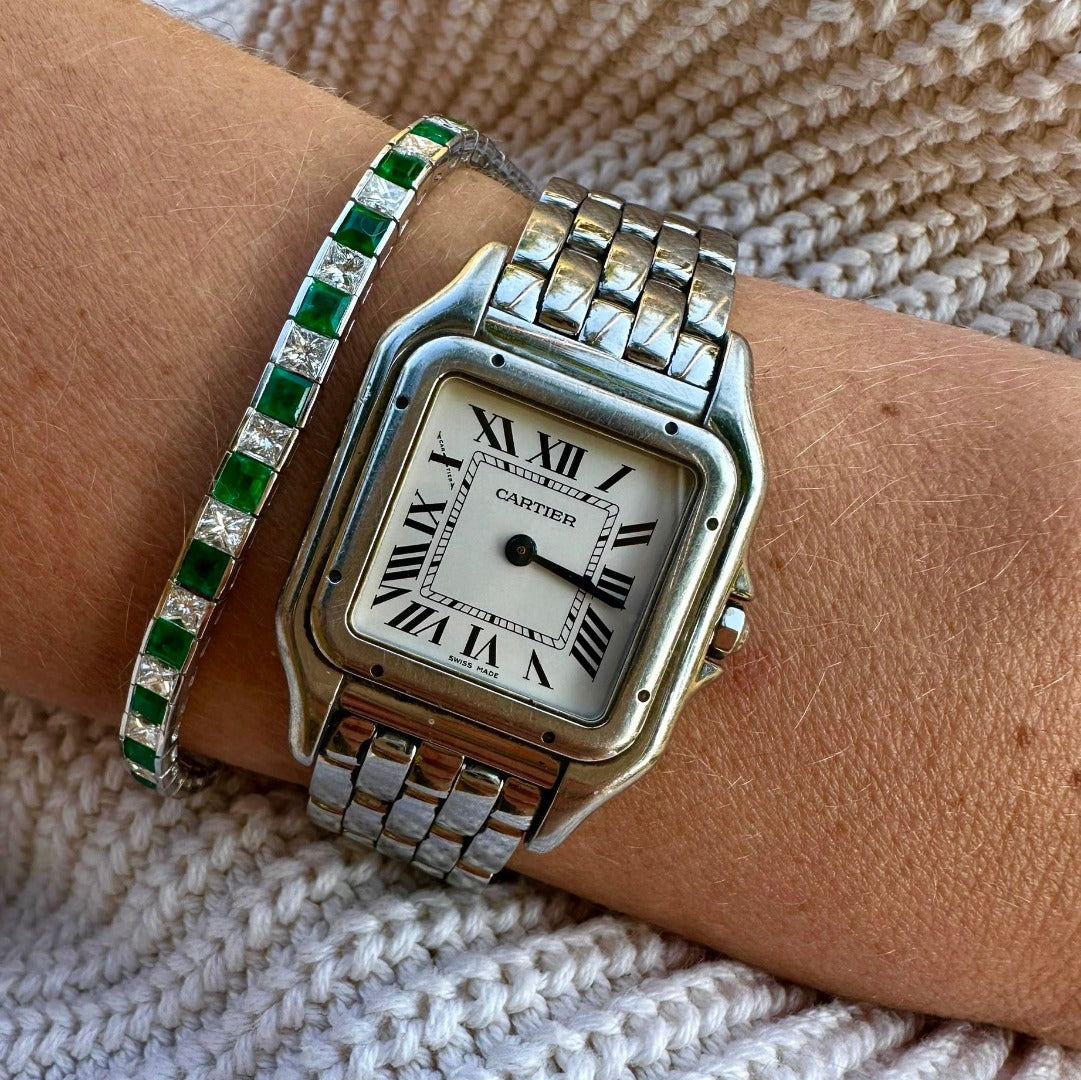 Princess Cut Diamond and Emerald Tennis Bracelet