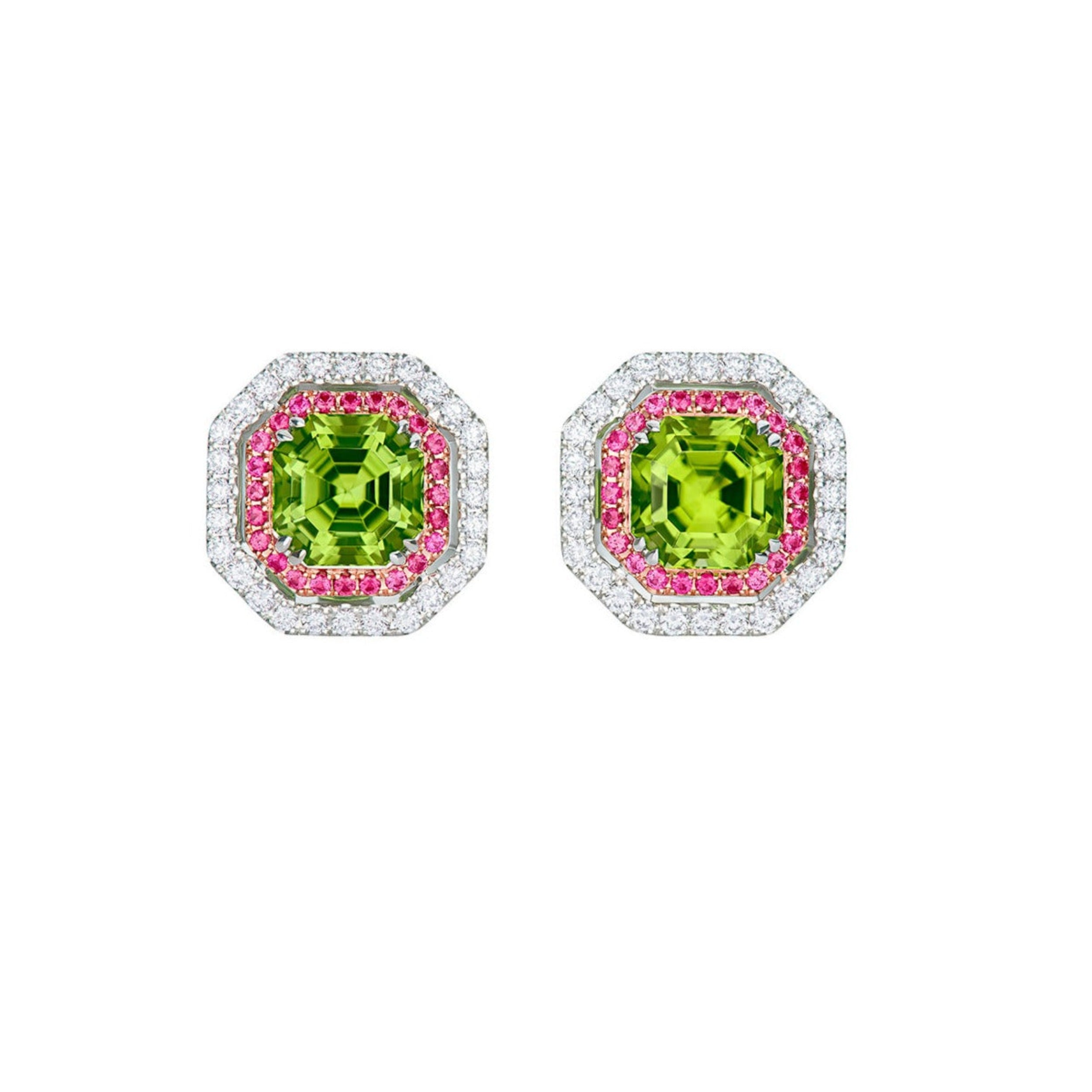 Peridot Spinel and Diamond Studs