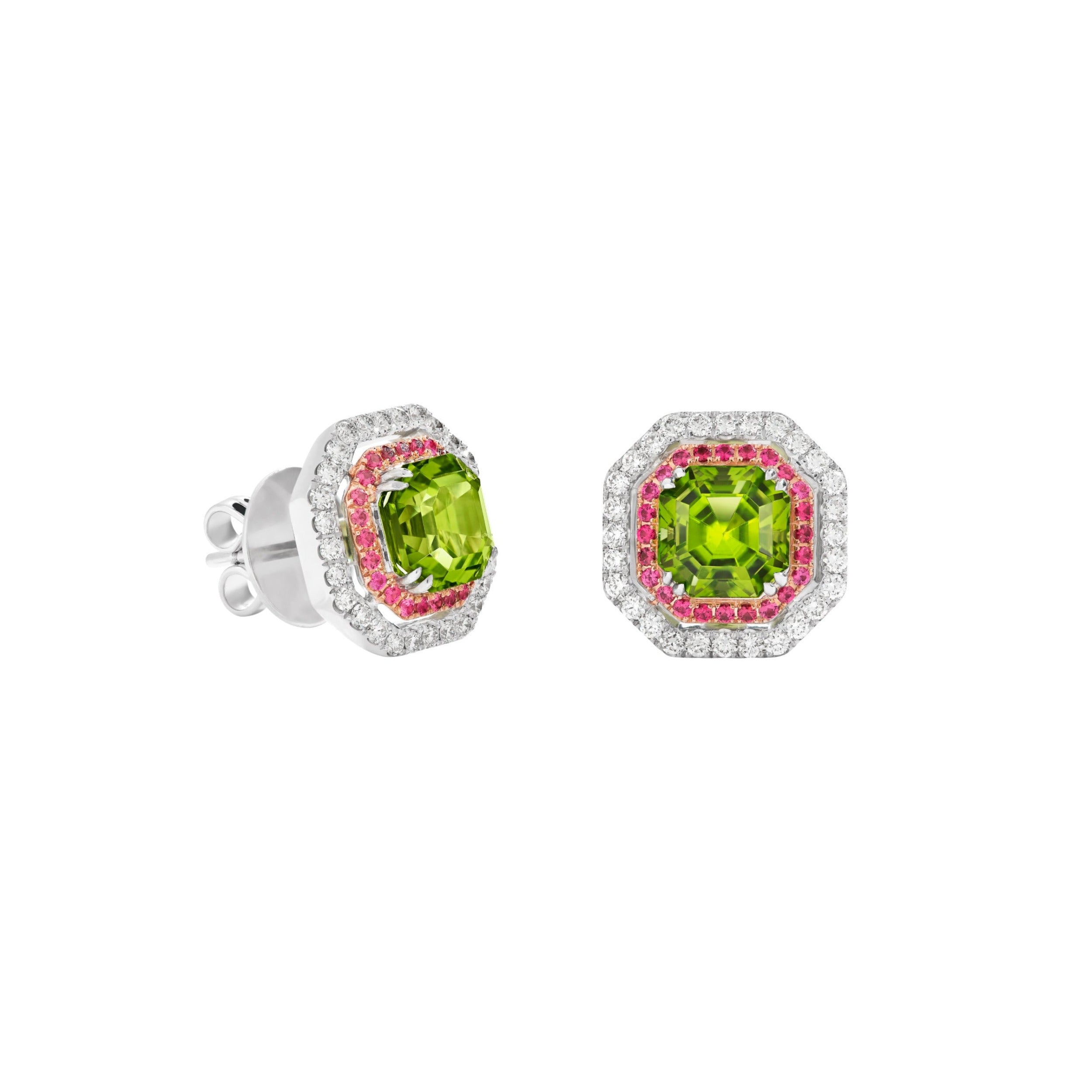 Peridot Spinel and Diamond Studs