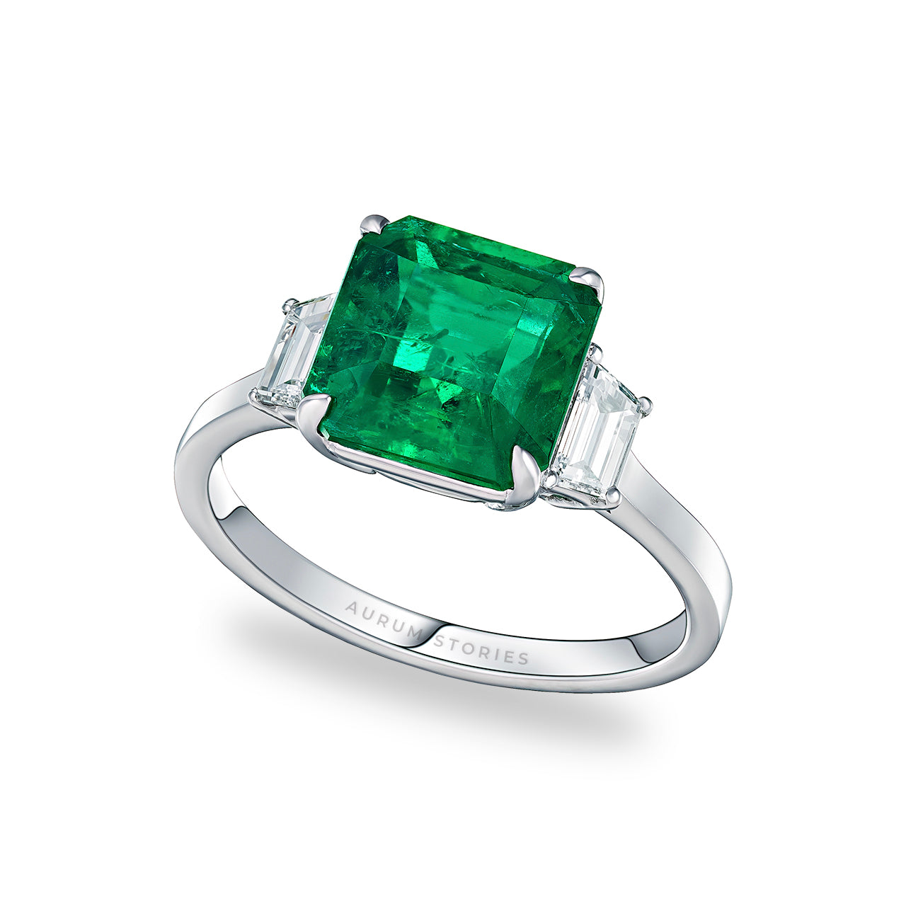 Square Trap Emerald and Diamond Ring