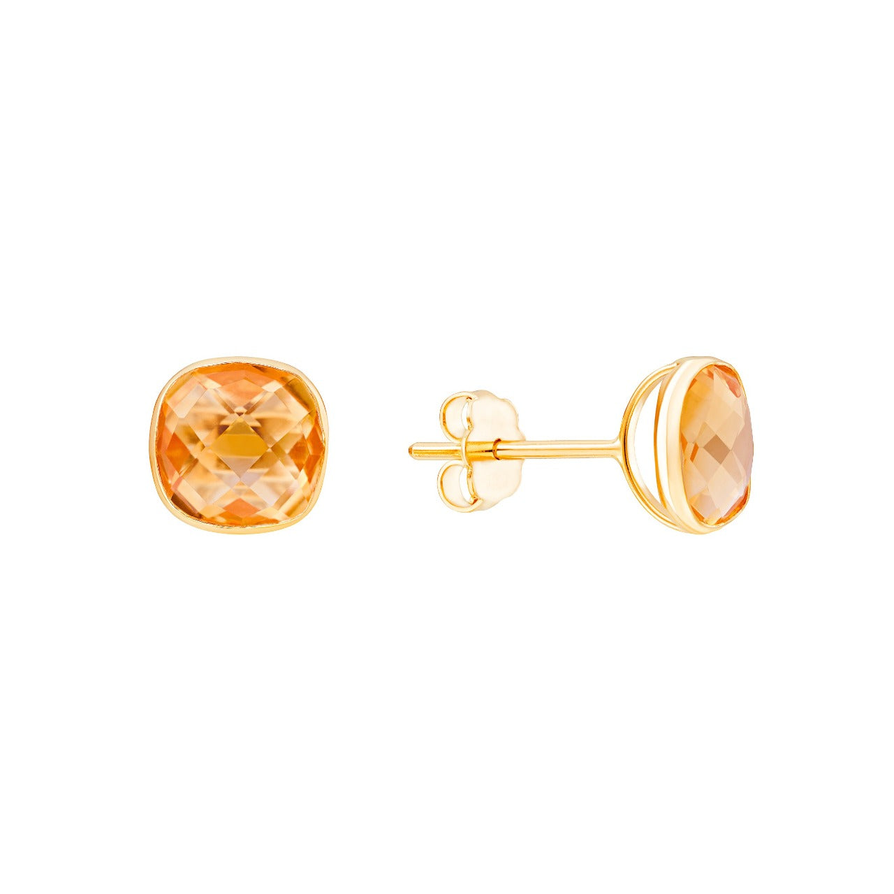 Citrine Chess Cut Stud Earrings