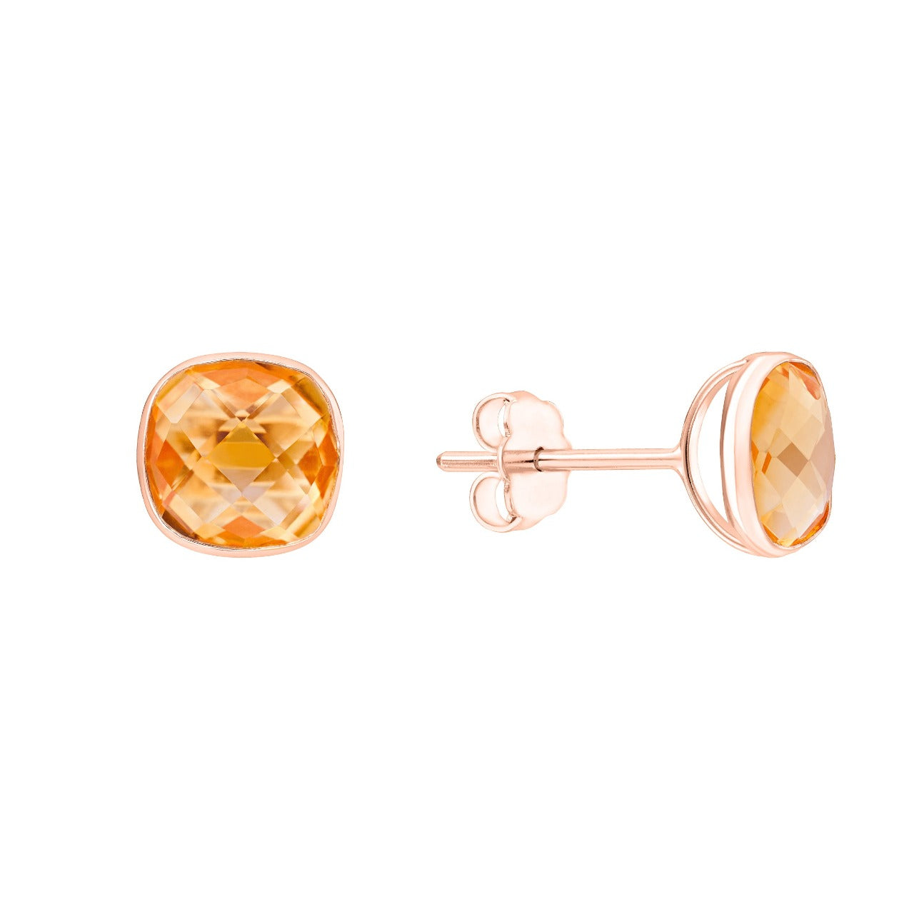 Citrine Chess Cut Stud Earrings