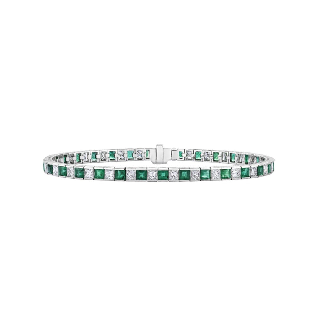 Princess Cut Diamond and Emerald Tennis Bracelet