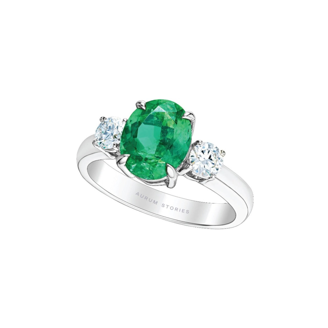 Oval Emerald and Diamond Engagement Ring