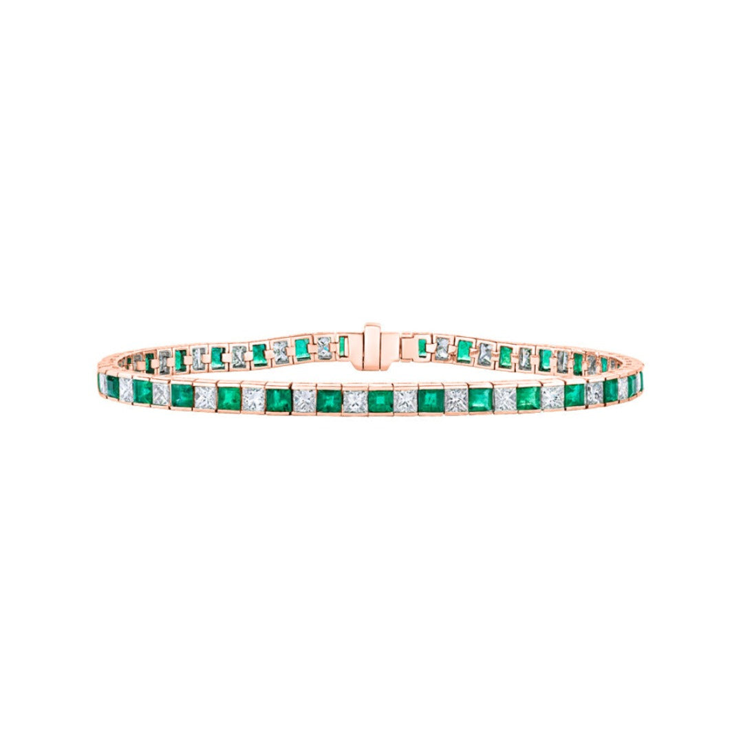 Princess Cut Diamond and Emerald Tennis Bracelet