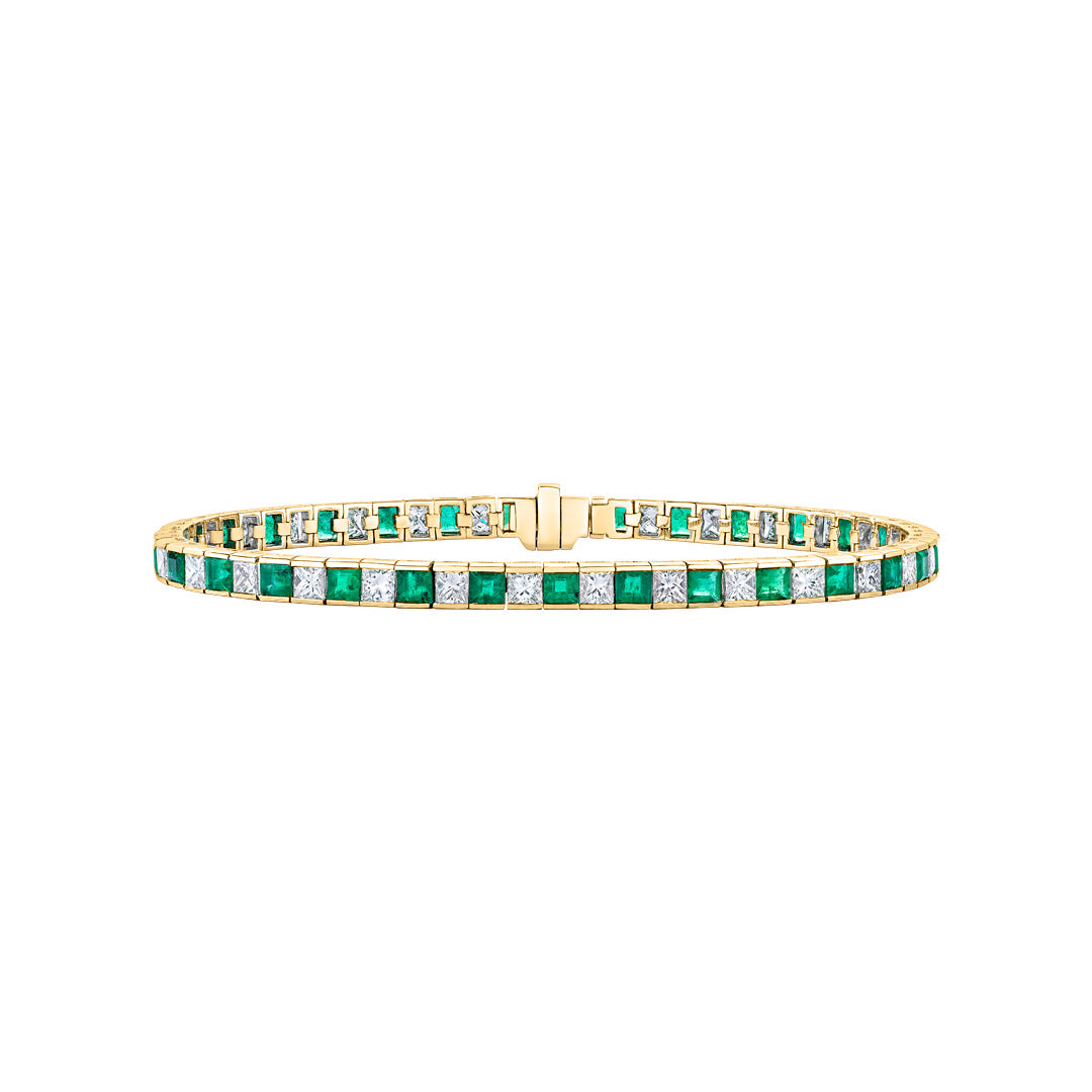 Princess Cut Diamond and Emerald Tennis Bracelet