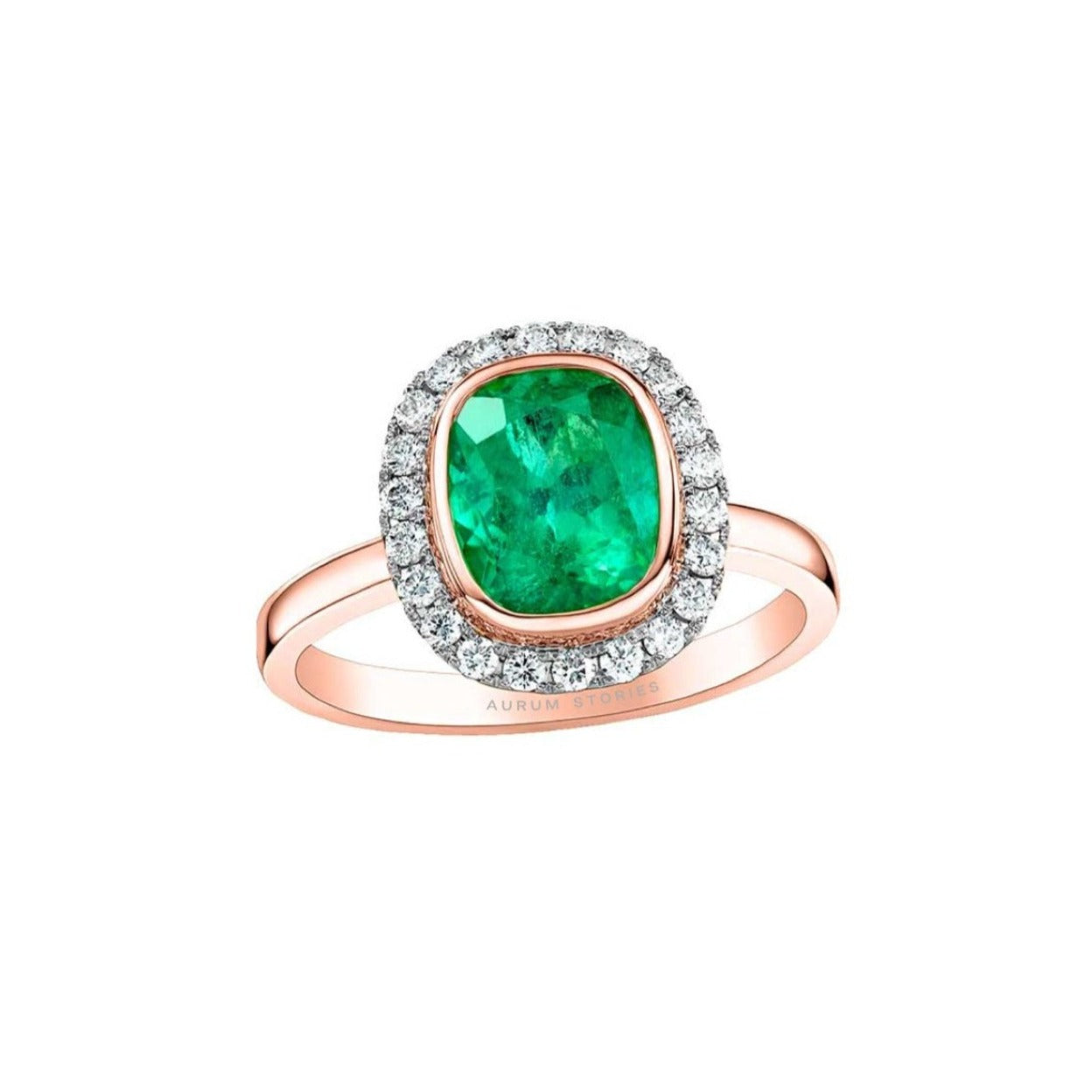 Cushion Emerald and Diamond Engagement Ring