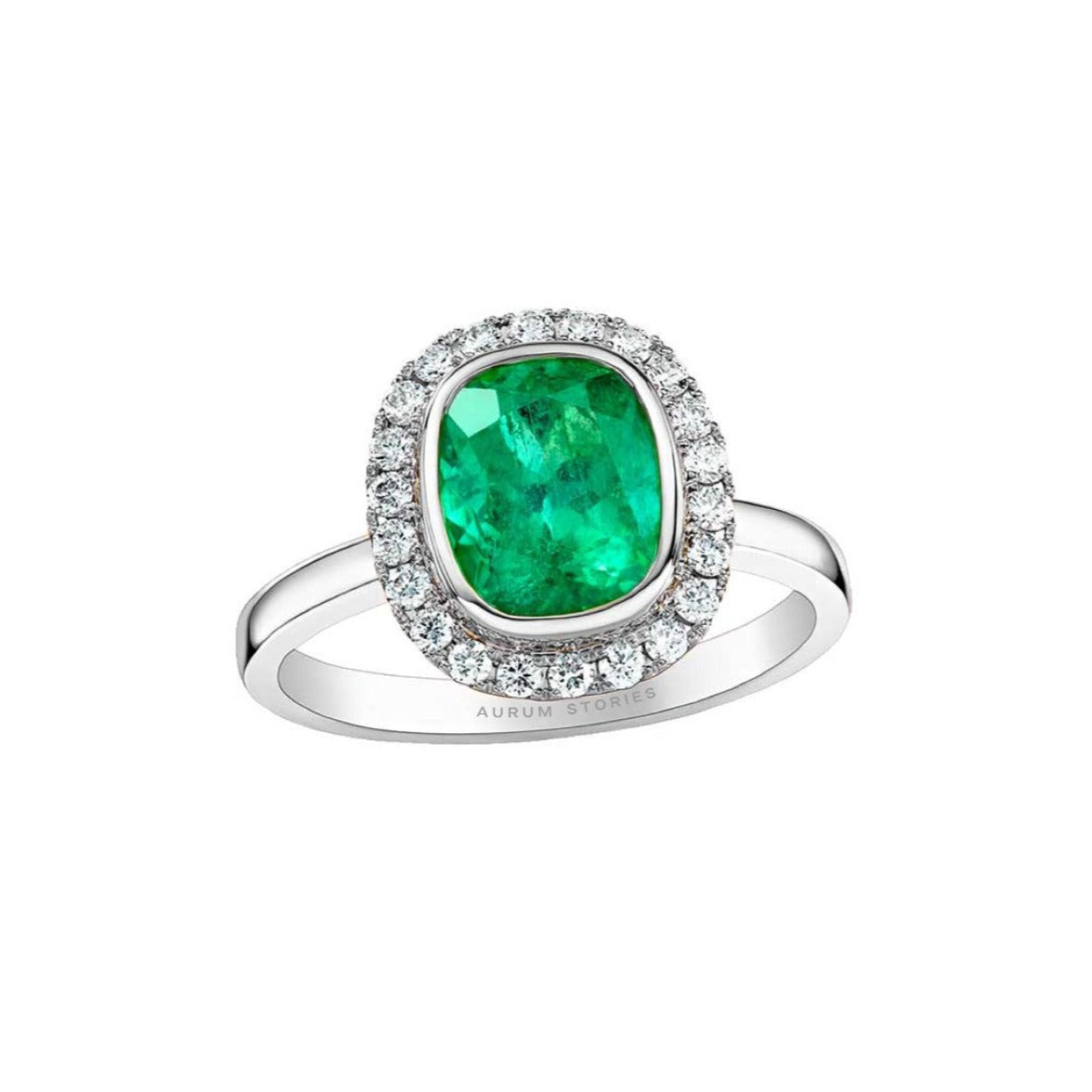 Cushion Emerald and Diamond Engagement Ring