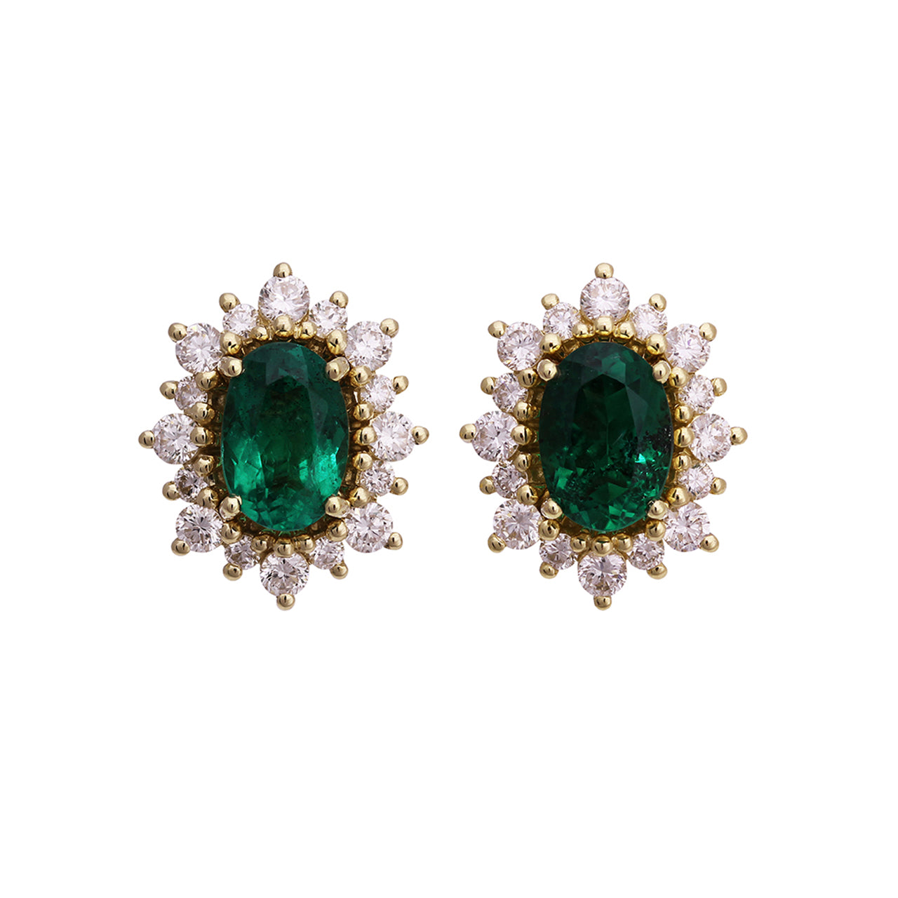 Oval Emerald and Diamond Earrings