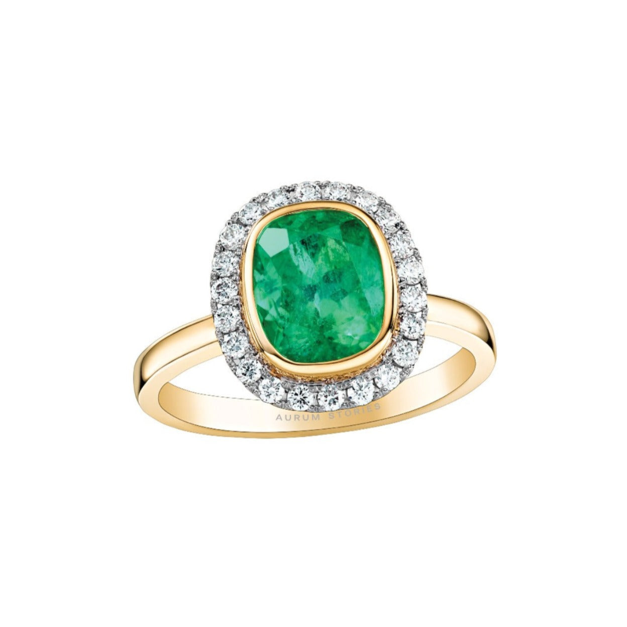 Cushion Emerald and Diamond Engagement Ring