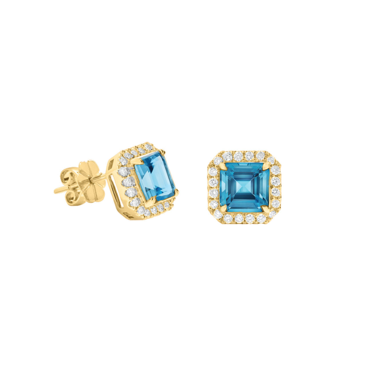 Aquamarine Studs With Diamond Halo