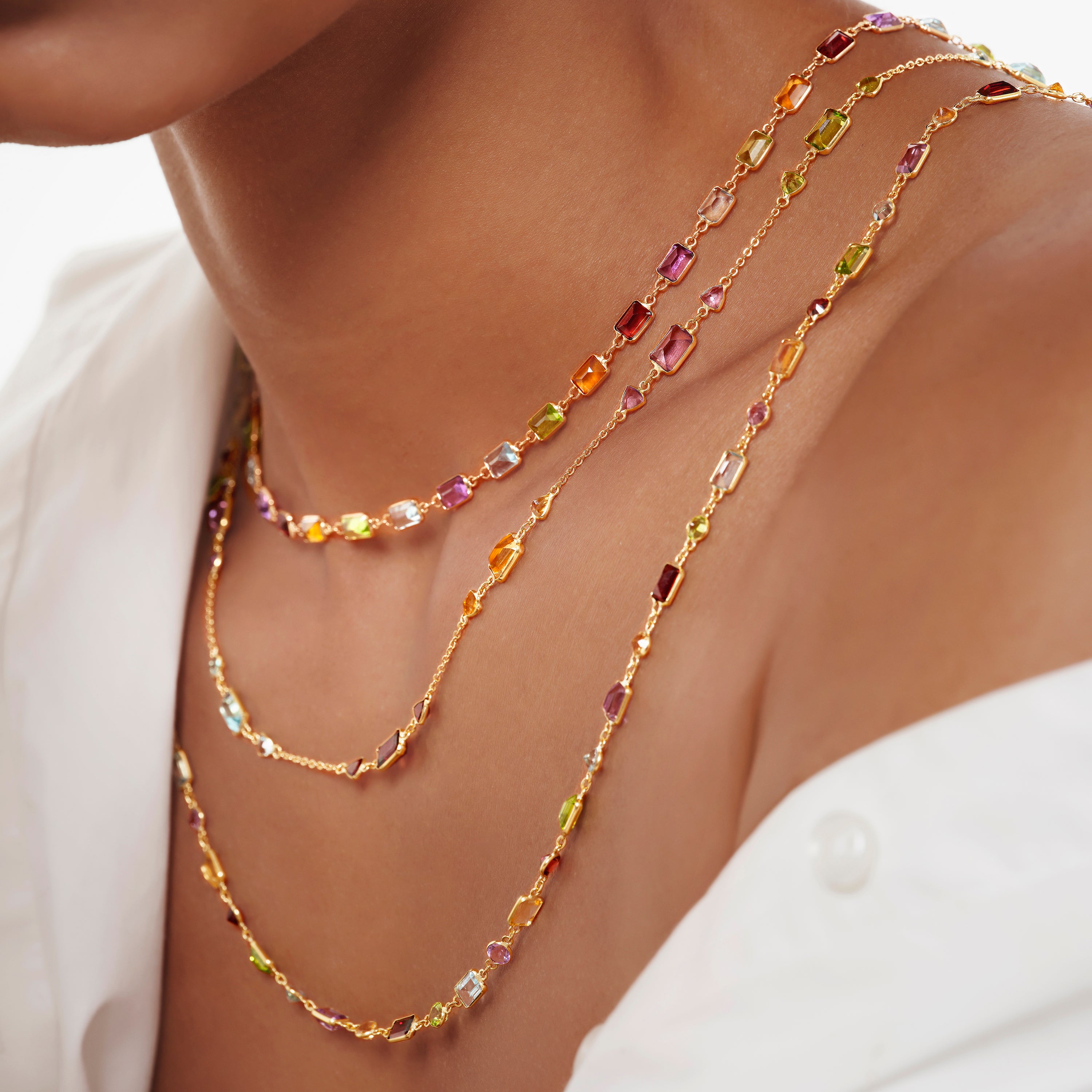 Trillion & Emerald Cut Multicoloured Necklace