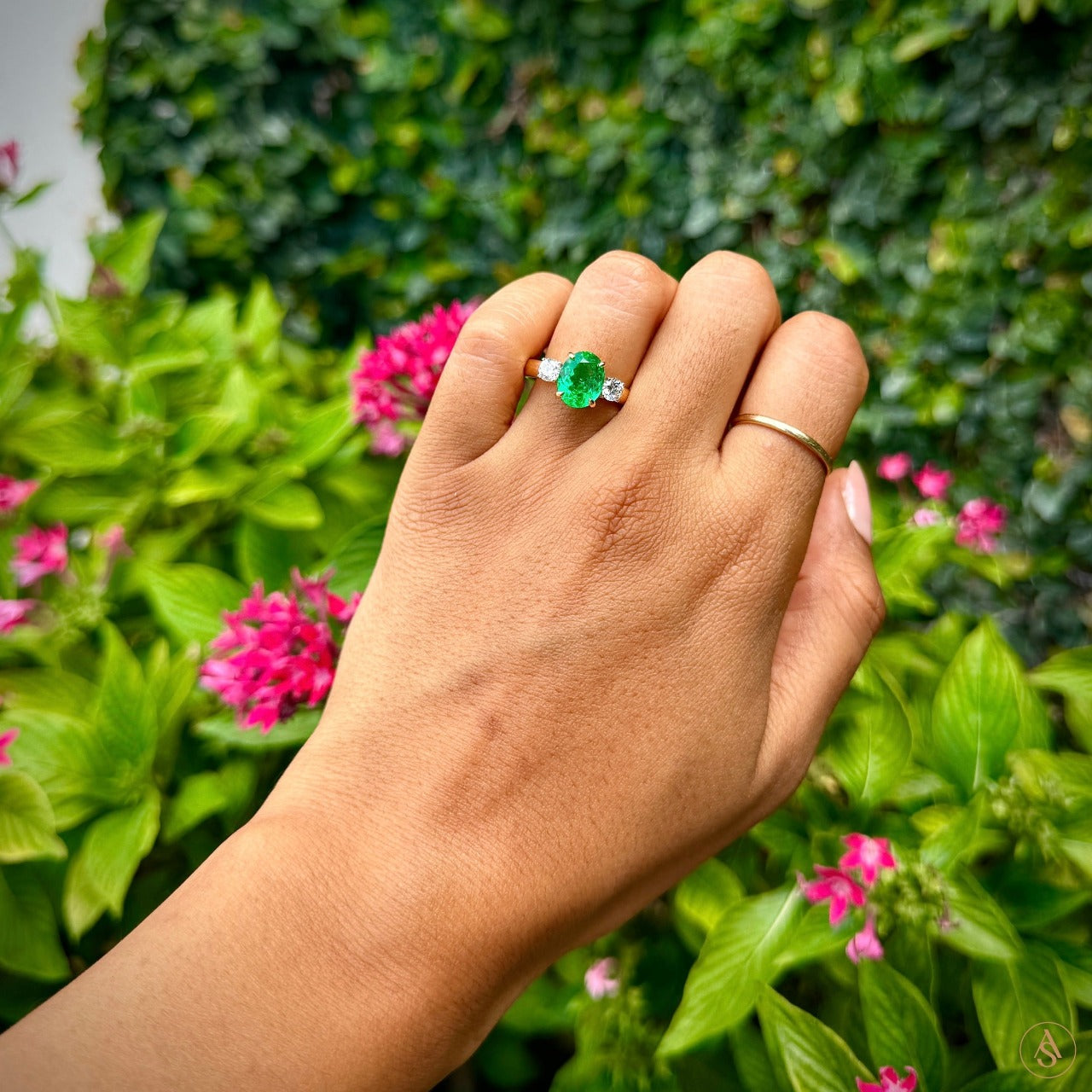 Oval Emerald and Diamond Engagement Ring