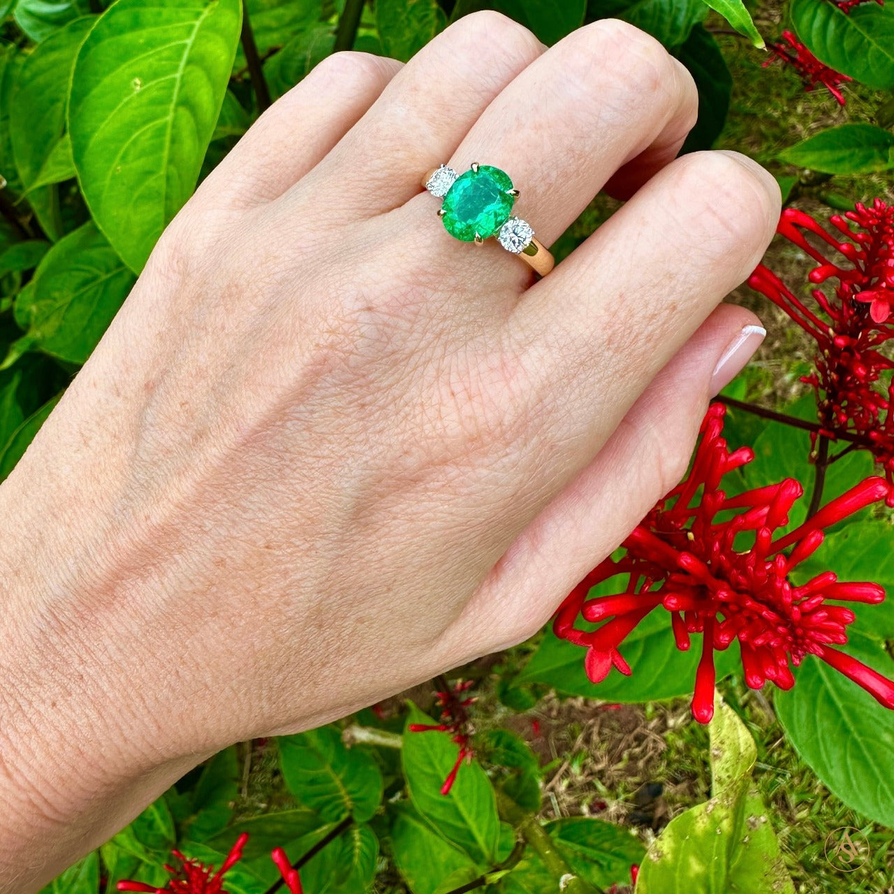 Oval Emerald and Diamond Engagement Ring