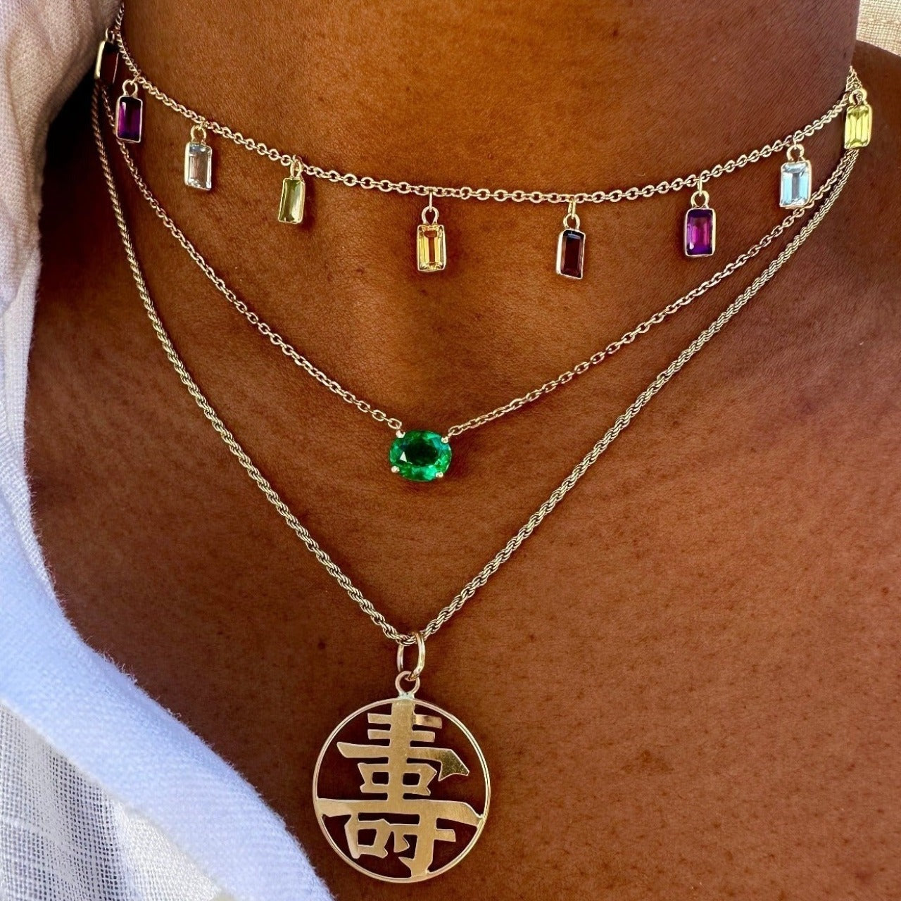 Emerald Cut Multicoloured Choker