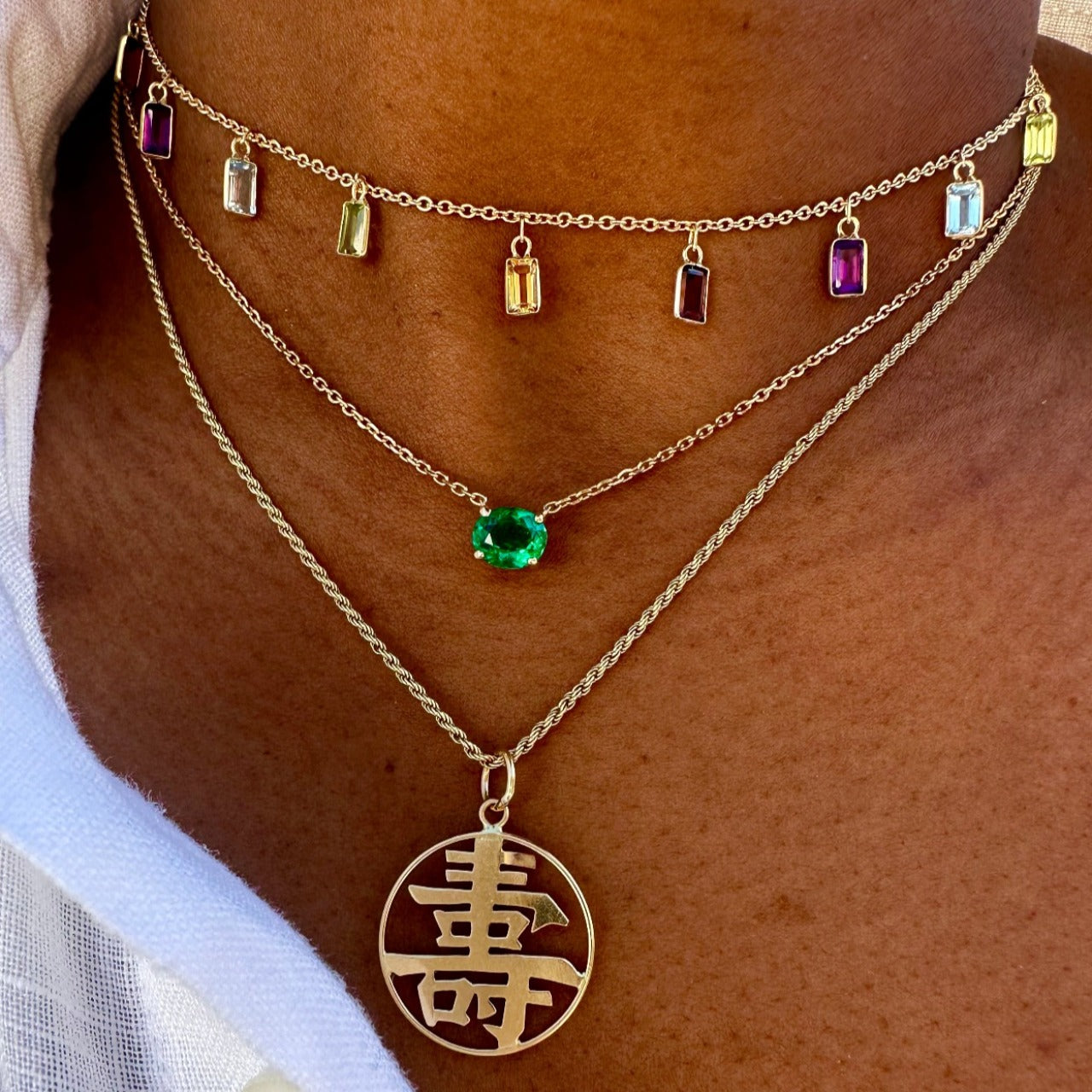 Floating Oval Emerald Necklace