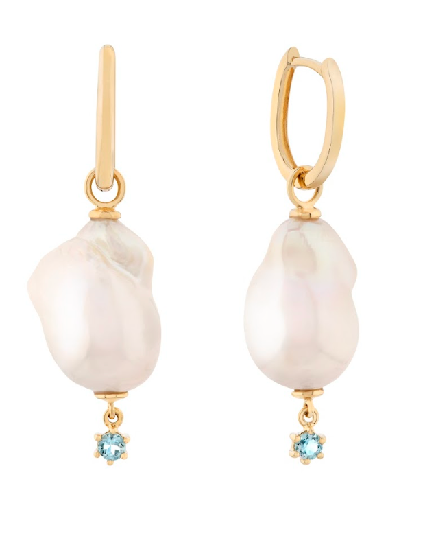 Baroque Pearl Earrings with Aquamarine