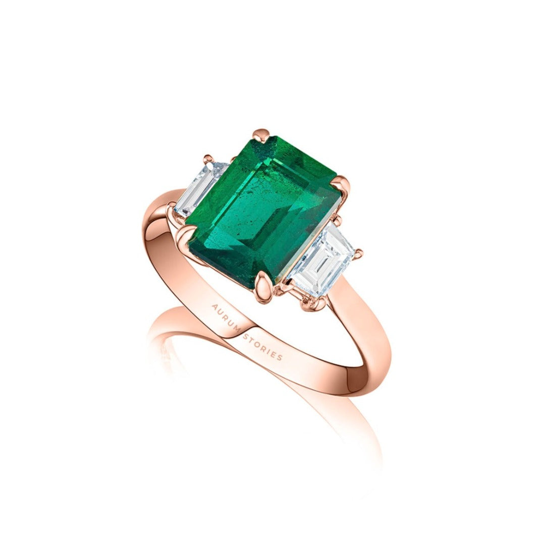 Emerald Cut  Diamond and Emerald Ring