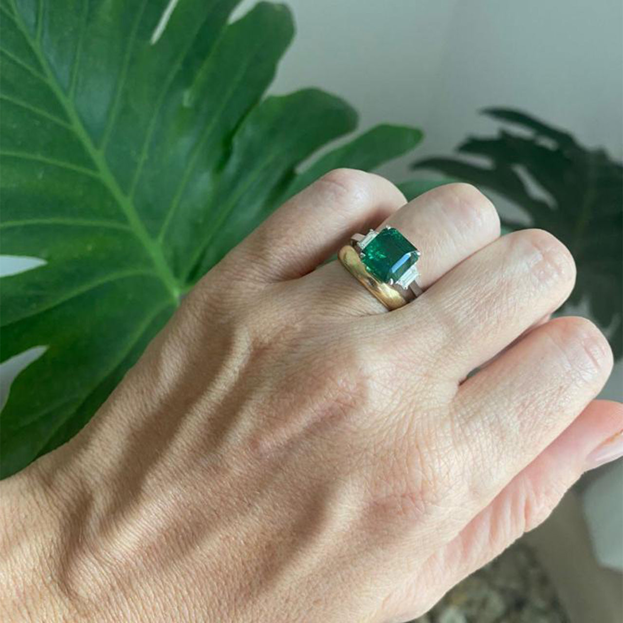 Square Trap Emerald and Diamond Ring